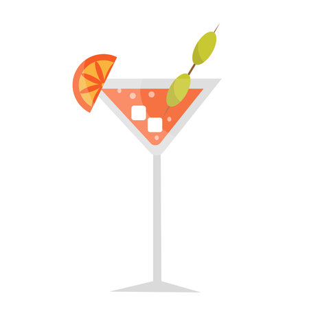 Cocktail screwdriver, ice, orange slice and olivesのイラスト素材