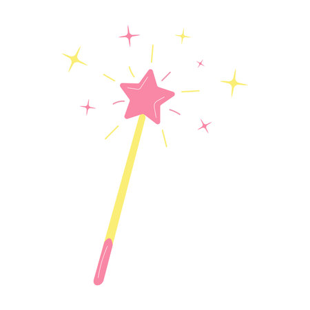 Magic wand surrounded by stars and radiance. Isolated on white background. Vector illustrationのイラスト素材