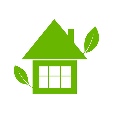 Green house with leaves, eco icon concept, isolated on white backgroundのイラスト素材