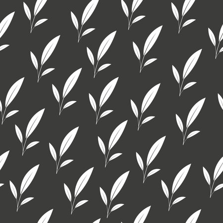 Seamless pattern with leaves silhouette on black background. Vector illustrationのイラスト素材