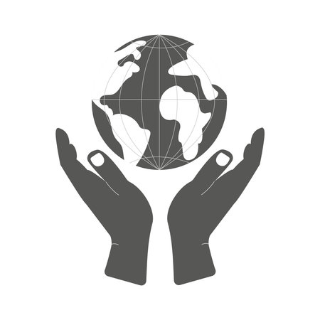 Save planet icon concept with hands holding globe. Isolated on white background. Vector illustrationのイラスト素材