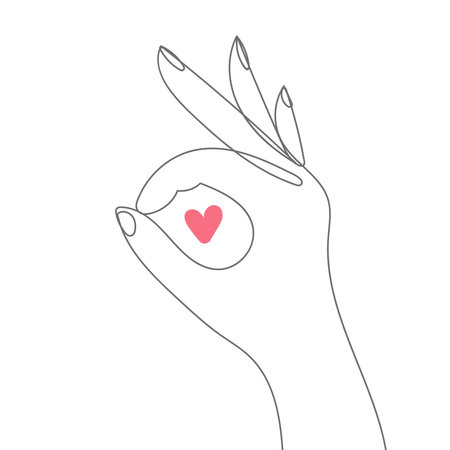 Hand sign ok, gesture, continuous line art vector illustrationのイラスト素材