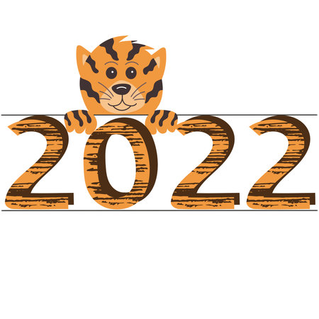 2022 numbers and tiger head, symbol of new year on Chinese calendar. Vector illustrationのイラスト素材