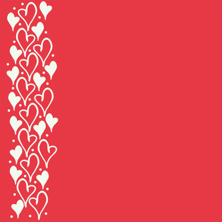 Vertical border with heart and space for text. Valentine day card on red background. Vector illustrationのイラスト素材