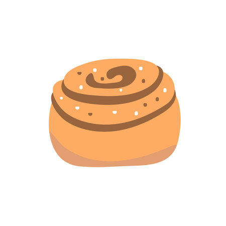 Cinnamon bun. Sweet roll with sugar isolated on white background. Vector illustrationのイラスト素材