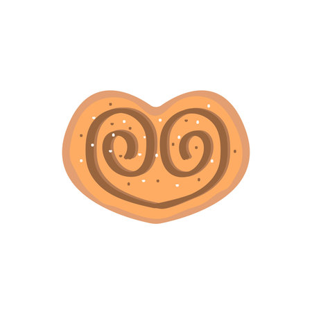 Heart-shaped cinnamon bun. Sweet treat with sugar isolated on white background. Vector illustrationのイラスト素材