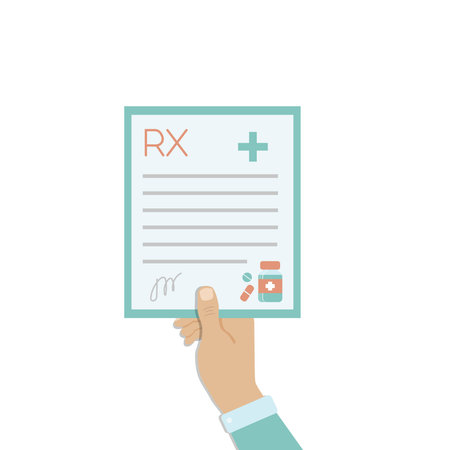 Man holds medical prescription in his hand. Vector illustration isolated on white backgroundのイラスト素材