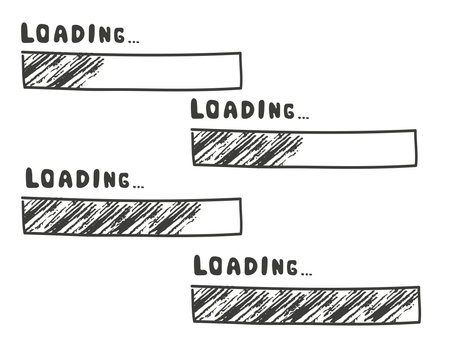 Loading bar set. Load progress hand drawn sketch vector illustration. Isolated on white backgroundのイラスト素材