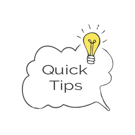 Quick tips speech bubble. Textured message icon with hand drawn lightbulb. Outline template isolated...
