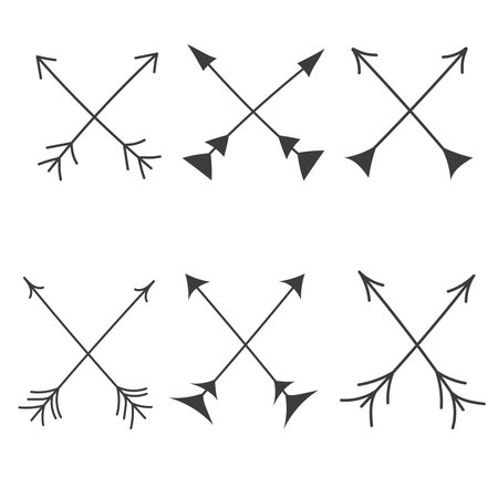 Set of arrows criss-cross. Hand-drawn bow arrows decorationのイラスト素材