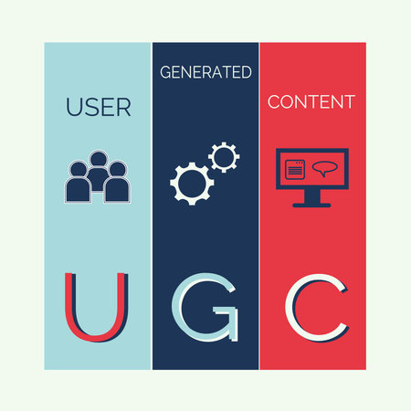 User generated content icon. UGS concept with people, gears and laptop.のイラスト素材