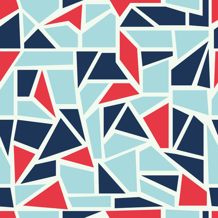 Geometric seamless pattern with red and blue shapes. Abstract background with triangle and polygon figure.のイラスト素材