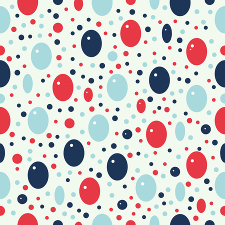 Abstract seamless pattern with bubbles. Red, blue circle spots on white backgroundのイラスト素材