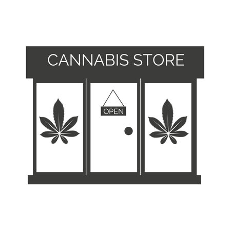 Cannabis store icon. Silhouette of a medical herbal products store.のイラスト素材