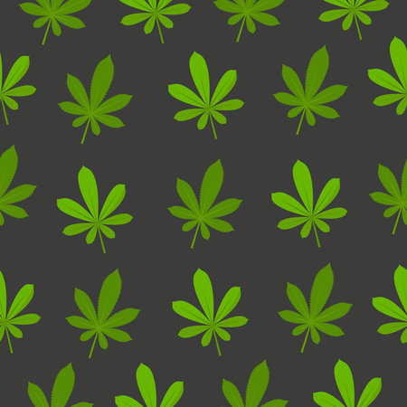 Seamless pattern with green cannabis leaves on black backgroundのイラスト素材