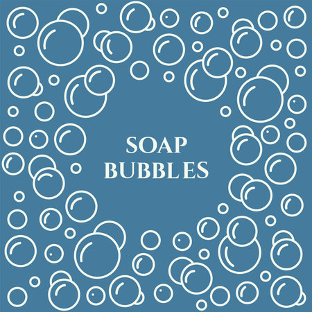 Foam bubbles on a blue background. Round text frame with soap bubblesのイラスト素材