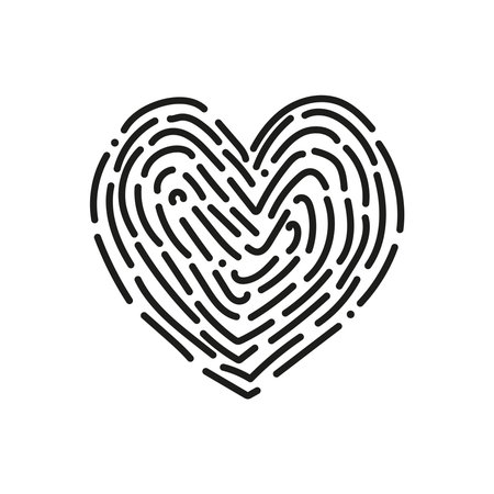 Fingerprint heart icon. Romantic hand-drawn sign, doodle vector illustration isolated on white backgroundのイラスト素材