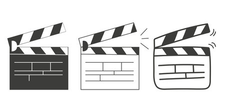 Set of clapper icon for the movie. A firecracker for filmmaking. Board for a film set vector illustration isolated on white backgroundのイラスト素材