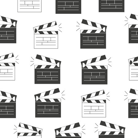 Seamless pattern with clappers for the movie. A firecracker for filmmaking. Board for a film set vector illustration isolated on white backgroundのイラスト素材