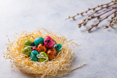 Easter, dyed eggs, willowの写真素材