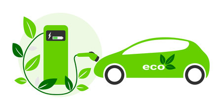 Electric vehicle on charging stationのイラスト素材