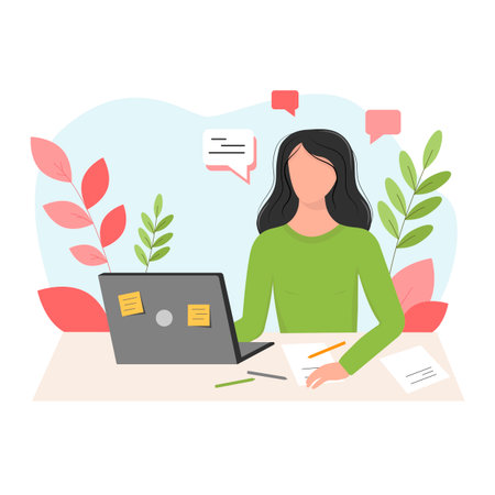 Online education at home, girl with a laptopのイラスト素材