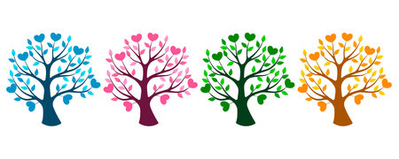 Four trees according to the seasons with heartsのイラスト素材