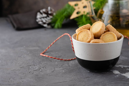 Christmas cookies on New Year's background.の写真素材