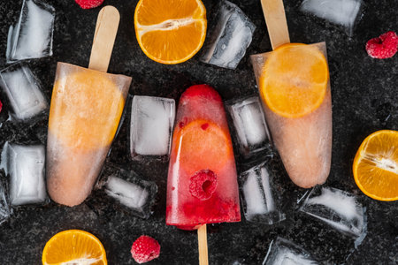 Homemade ice pop with berries and fruits,. Fruit ice cream.の写真素材