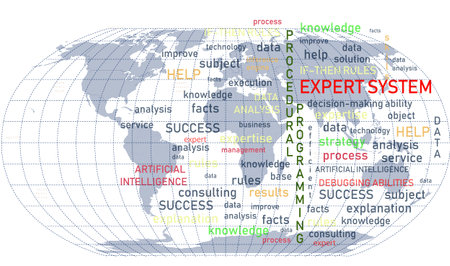 Expert systems. Idea, concept, notion thought message insight letteringworld mapのイラスト素材