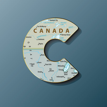 Vector illustration of uppercase letter C with map to use monograms, logos,emblemsのイラスト素材