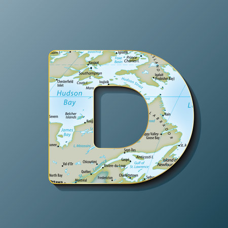 Vector illustration of uppercase letter D with map to use monograms, logos,emblemsのイラスト素材