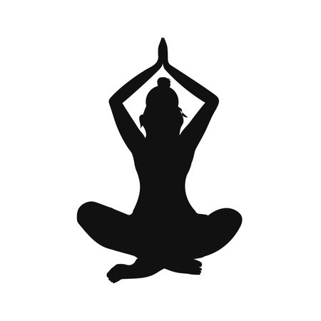 Yoga. Lotus position silhouette. On a white background. vector illustration.のイラスト素材