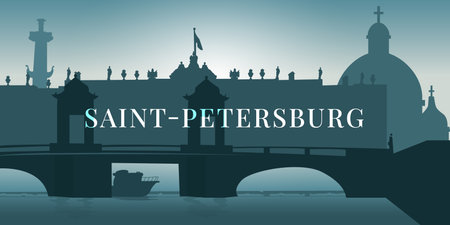 Cityscape of St. Petersburg, Russia. Tourist attraction silhouette.のイラスト素材
