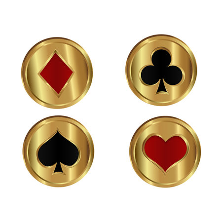 Casino poker card suitable for icons. Golden shiny medallion. vector illustration.のイラスト素材