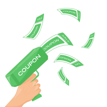 Money machine. Toy gun shoots coupons.Black Friday marketing event banner template. Modern style. Trendy flat vector illustration.のイラスト素材