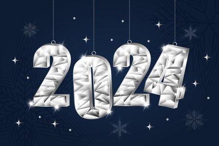 2024 Happy New Year background design. Template for postcard, banner, poster. Vector illustration. Design, sparkle, silver, stars, snowflakes.のイラスト素材