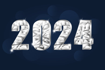 Happy New Year 2024 background design. Template for postcard, banner, poster. Vector illustration. Design, glitter, silver, stars.のイラスト素材