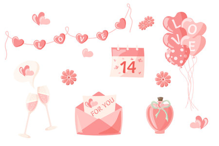 Cute vector illustration in cartoon style. Trendy modern valentines day illustration, isolated on white background, hand drawn, flat design. Vector illustrationのイラスト素材