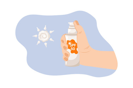 Hands with sunscreen. Sunscreen, skin protection, skin care products.Product for summer protection...