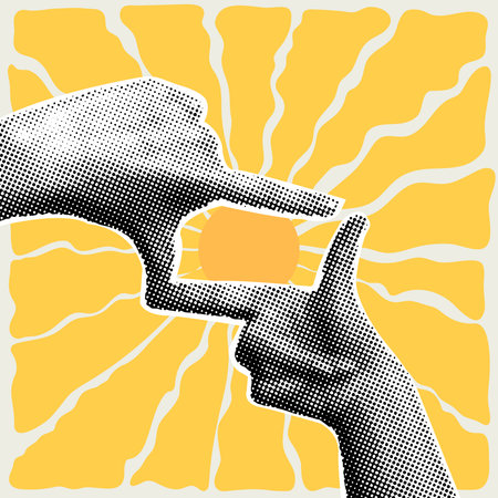 Fashionable halftone collage in retro style. Summer, Sun. Vector illustration of web banner, social media banner.のイラスト素材