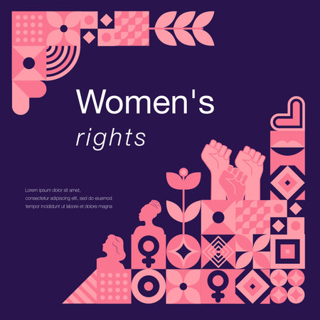 Womens equality day.Geometric template dedicated to womens history month.Feminism concept. Template for background, banner, postcard, poster.のイラスト素材