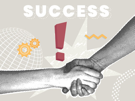 Trendy halftone collage.Partnership concept, agreement, global strategy. Illustration for web banner, social media banner, business presentation, marketing material.のイラスト素材