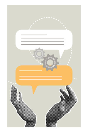 Trendy halftone collage of business concept. Vector illustration of communication, discussion,...