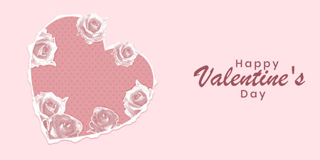 Trendy halftone collage. Horizontal collage of halftone roses inside cut out hearts from paper for valentines day and march 8. Fashionable retro collage from the 80s.のイラスト素材
