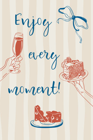 Vector illustration in doodle style. Enjoy every moment .A toast to the simple pleasures of life.Poster sketch, retro style.のイラスト素材