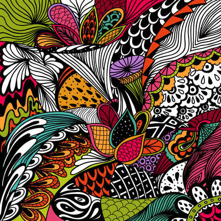 Hand drawn doodle background with abstract flowersのイラスト素材