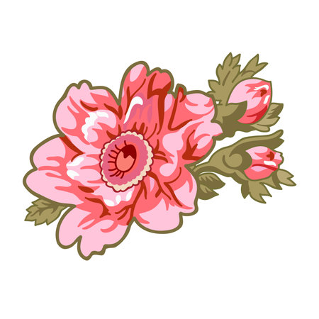 Pink rose with buds. Vector illustrationのイラスト素材