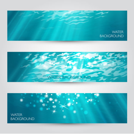 Vector under water banners set. Blue deep sea.のイラスト素材
