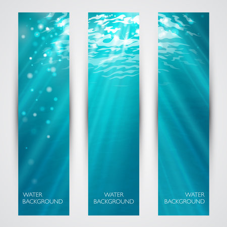 Vector under water banners set. Blue deep sea.のイラスト素材